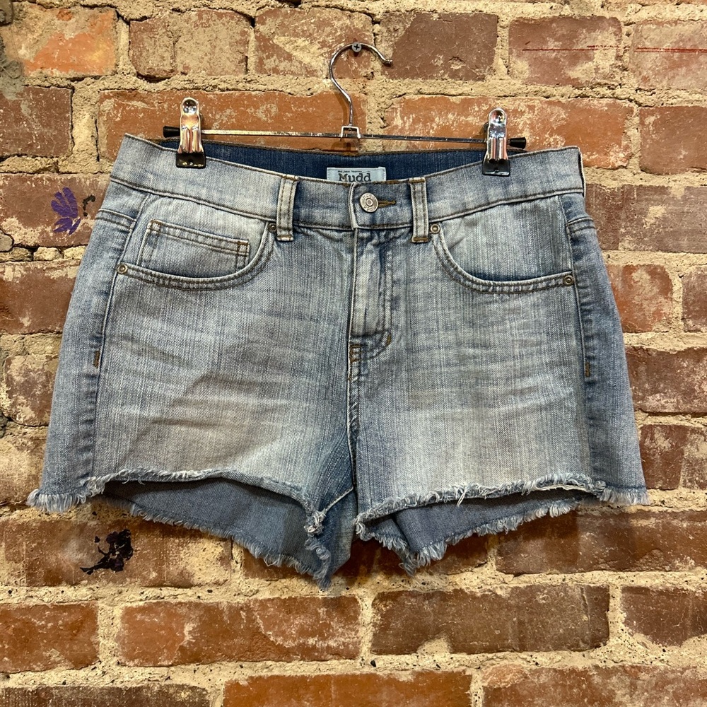 Mudd Women's Light Blue Frayed Jean Shorts